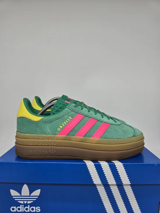 adidas Women's Gazelle Bold Court Green Lucid Pink Shoes Size 8.5 New - Picture 3 of 8